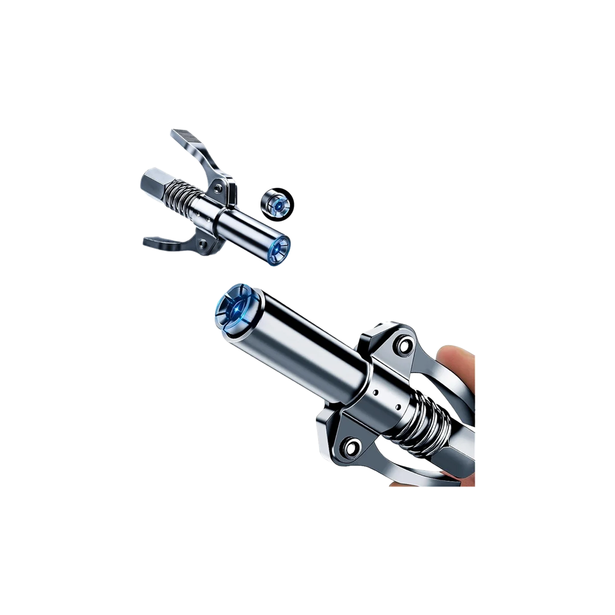 Heavy-Duty Quick-Release Grease Gun Coupler – 10,000 PSI Lock-On Clamp (Stainless Steel) – gear built for heavy equipment operators and mechanics